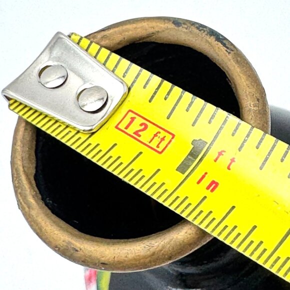 Ceramic Vase With Red & Yellow Floral Design Vintage Hand-Painted Black - Picture 4 of 12